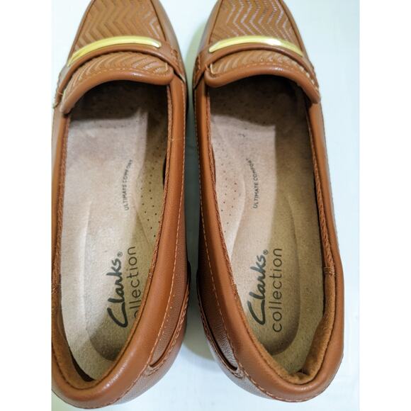 Clarks Collection Leather Loafer Juliet Aster Brown Gold Size 6 New Shoes - Picture 4 of 8